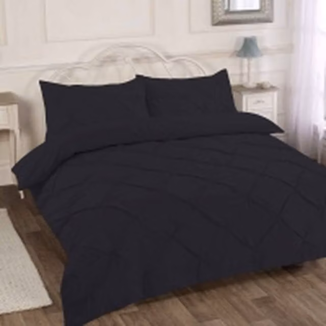 Homes-Linen Alexandra Luxury Pintuck Pleated Duvet Cover Set in Black, Single (90 x 200 cm)