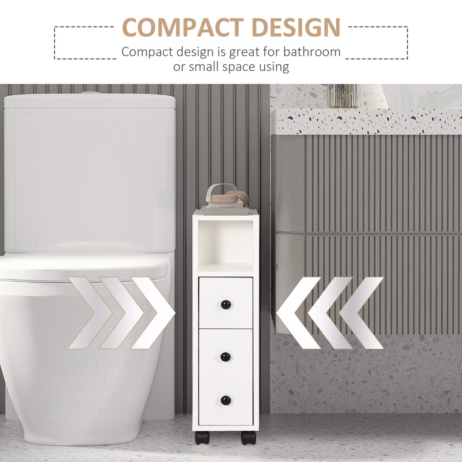 kleankin Slimline Freestanding Bathroom Storage Unit with 2 Drawers and 2 Open Compartments in White – 3