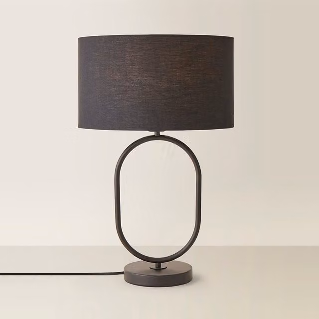 Antonia Art Deco Table Lamp with Black Fabric Drum Shade