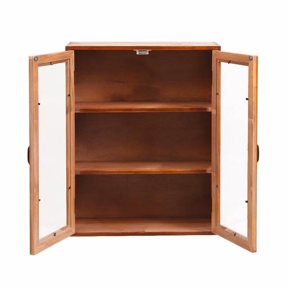 FLAVORA 3 Tier Small Wall Hanging Wood Display Storage Cabinet in Natural Sand Brown, W/D/H: 37 x 13 x 45 cm – 4