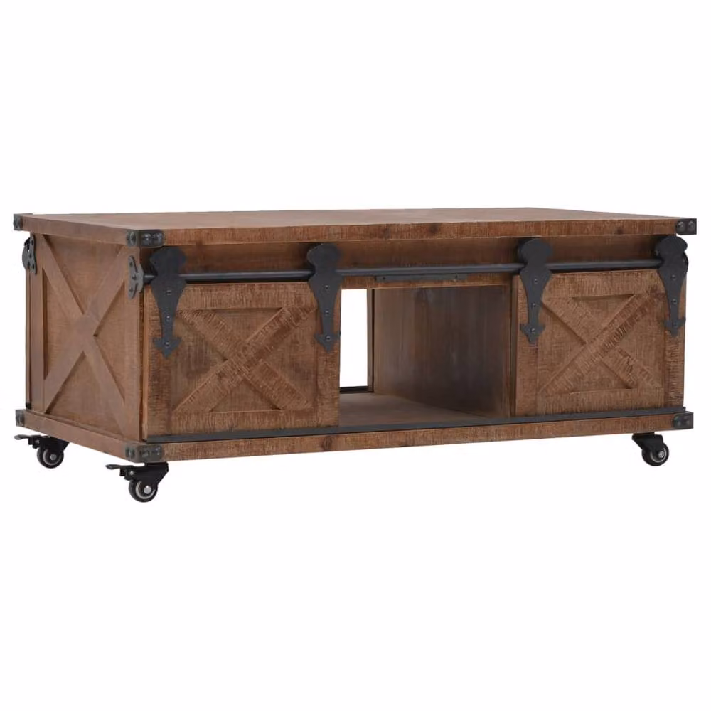 Berkfield Home Industrial Solid Fir Wood Coffee Table in Brown, W/D/H: 91 x 51 x 38 cm – 2