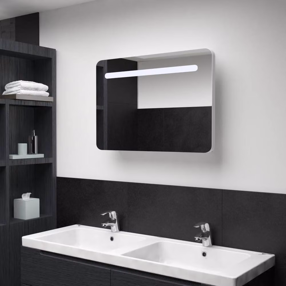 Berkfield Home LED Bathroom Mirror Cabinet in White, W/D/H: 80 x 9.5 x 55 cm – 2