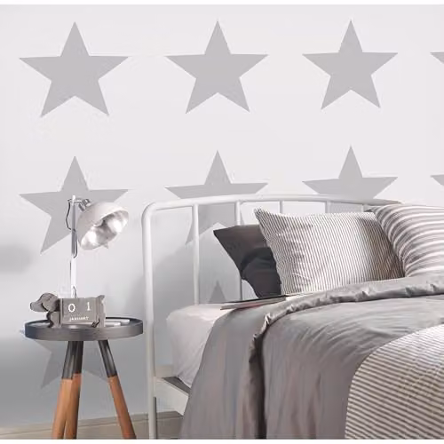 Galerie Deauville 2 Large Stars Geometric Abstract Wallpaper in Grey and White – 1