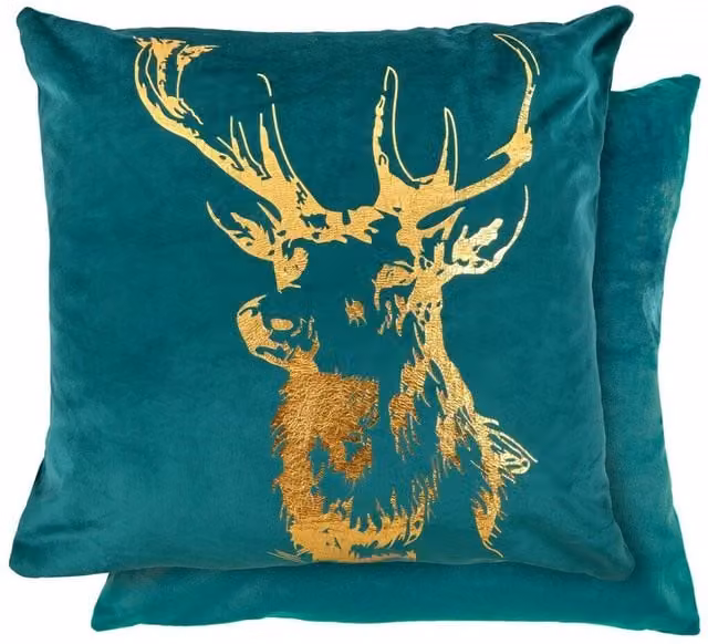 NewEdgeBlinds Stag Velvet Soft Plush Cushion Cover with Foil Print in Green