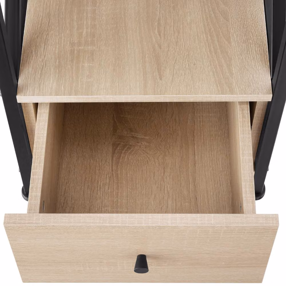 tectake Falkirk Bedside Table with 2 Shelves and 1 Drawer in Light Oak and Brown – 8