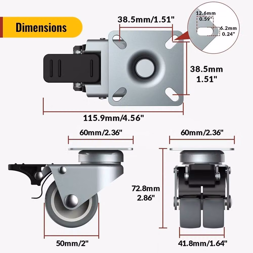 VOGREX 4 Pack Heavy Duty Lockable Swivel Caster Wheels with TPR, Silver – 2