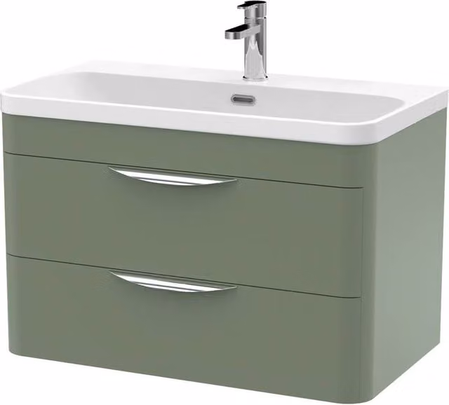 Balterley Wave 800mm Wall Hung 2 Drawer Vanity Unit with Thin-Edge Ceramic Basin in Satin Green – 1