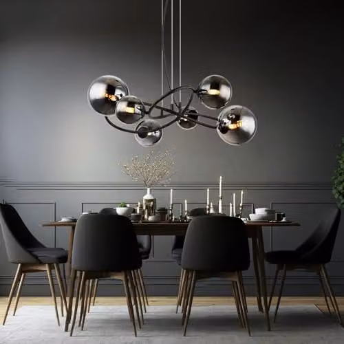 Netlighting Riha Globe Pendant Light in Black with Smoked Glass, Height: 120 cm, Width: 58.8 cm – 1
