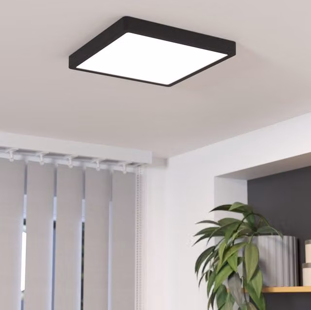 Eglo Fueva 6 Modern Ultra-Slim LED Square Ceiling Light in Black – 1