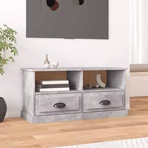 vidaXL Modern TV Cabinet in Smoked Oak Veneer with Drawers and Open Compartments, W/D/H: 197 x 45 x 45 cm – 1