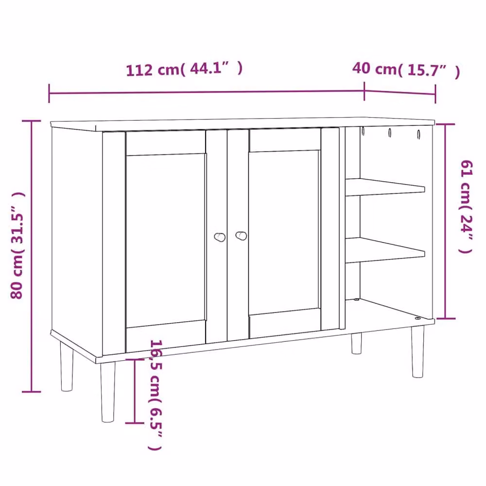 Berkfield Home SENJA Sideboard in Light Brown Rattan Look Solid Pine Wood, W/D/H: 112 x 40 x 80 cm – 2