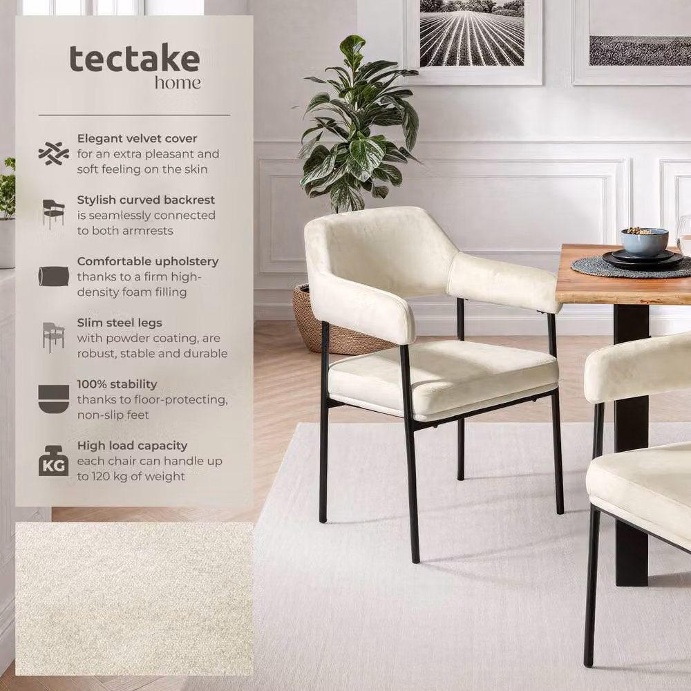 TECTAKE Set of 2 Doe Armchairs in Off-White Velvet Look – 2