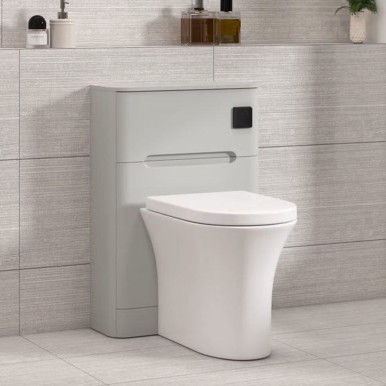 Royal Bathrooms Venice Dove Grey Wall Mounted WC Unit with Breeze Rimless Ceramic Toilet Pan, Seat and Cistern, Width: 55 cm