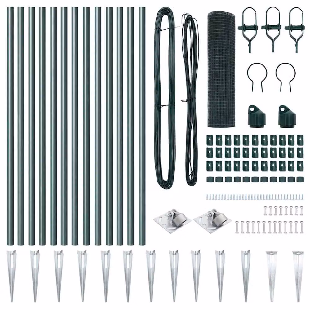 Berkfield Home Green Steel Welded Wire In-Ground Fence with 13 Round Spike Posts, 0.8 x 25 m – 5