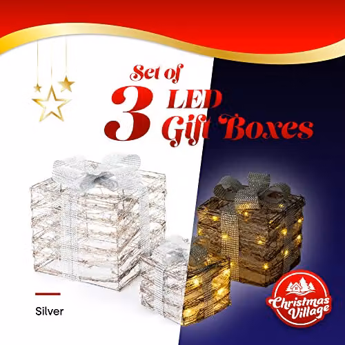 Christmas Village LED Festive Gift Box Set in Silver – 5