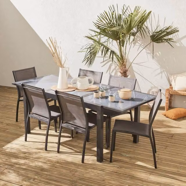 Sweekeek 6-Seater Extendable Aluminium Garden Table and Chairs Set in Grey – 1