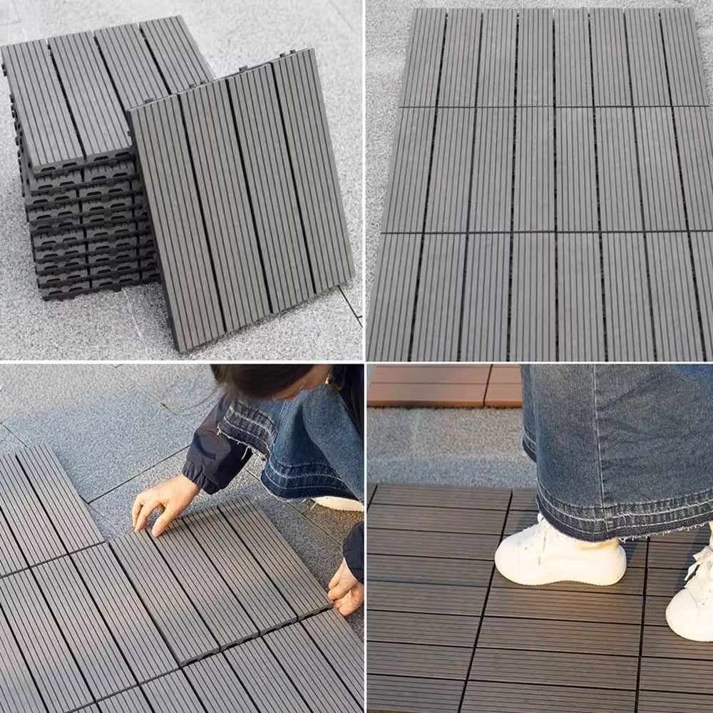NESTLUNE 11-Piece Interlocking WPC Outdoor Decking Tiles in Dark Grey and Black – 4