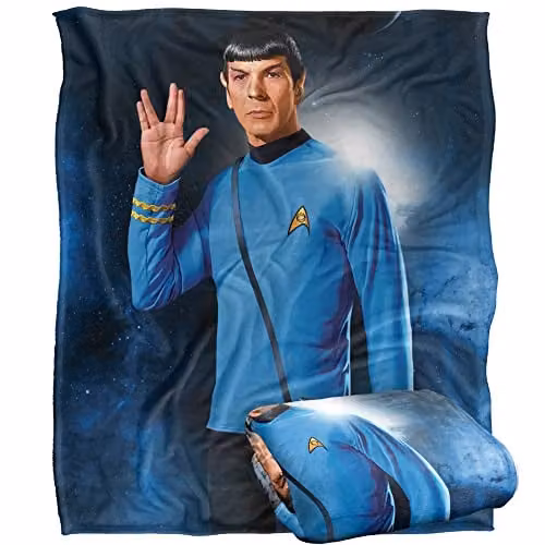 Trevco Star Trek Spock Super Soft Fleece Throw Blanket, White, W/D/H: 152 x 127 cm – 1