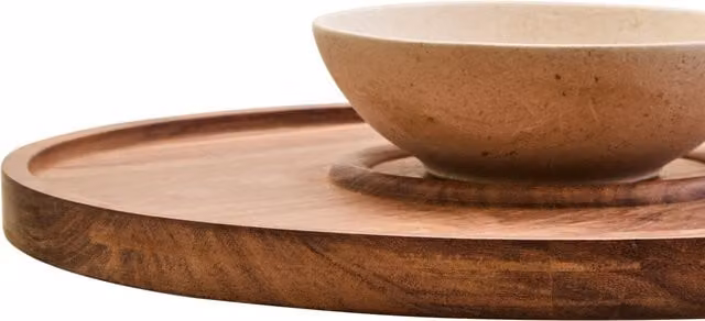 Orsina Kora Acacia Wood and Cream Marble Chip and Dip Platter in Brown and Beige – 1