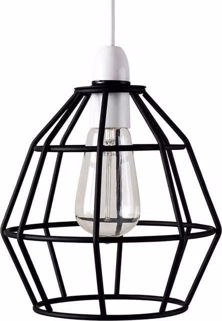 ValueLights Industrial Matt Black Metal Basket Cage Pendant Ceiling Light Shade, Black