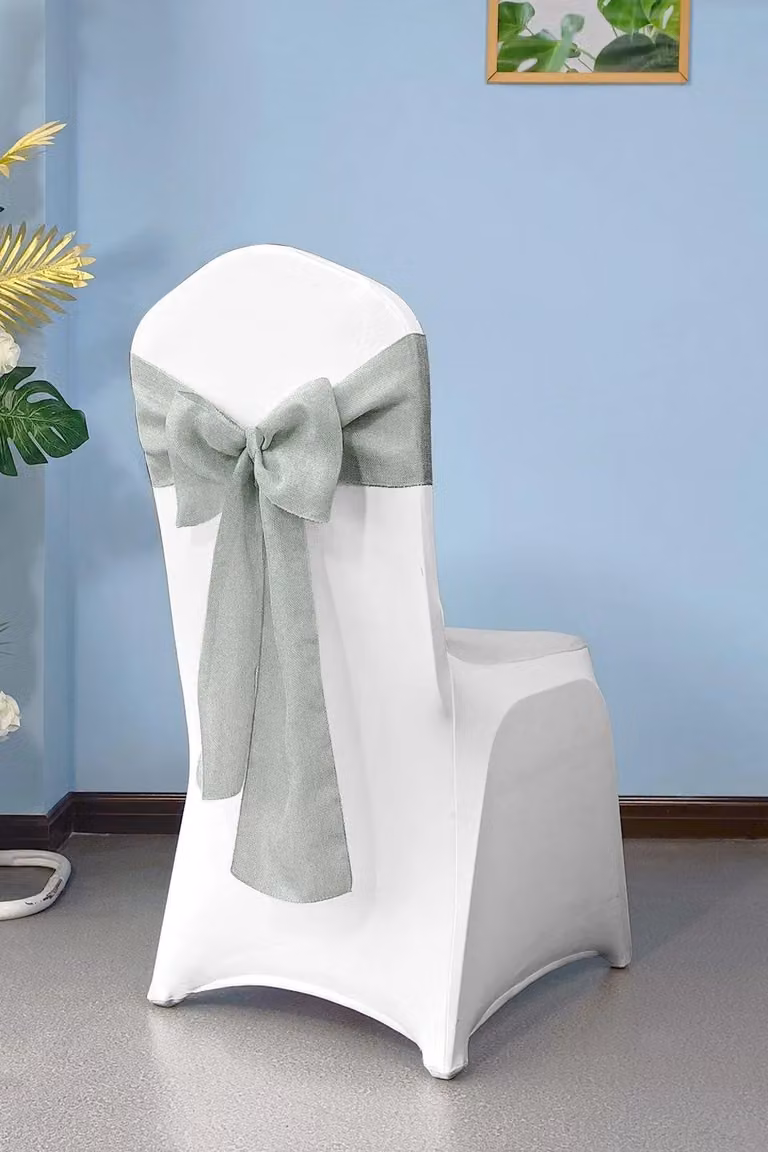 Neel Blue Hessian Chair Sashes with Silver Detail, 10 Pack, W: 22 cm x L: 280 cm