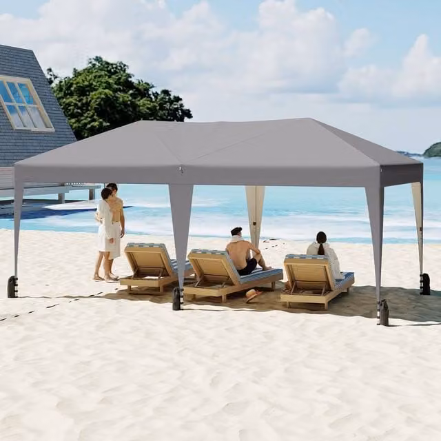 Costway Pop up Canopy Tent Foldable Patio Shelter with Wheeled Bag, Grey, W: 590 cm, D: 300 cm, H: 266 cm – 1