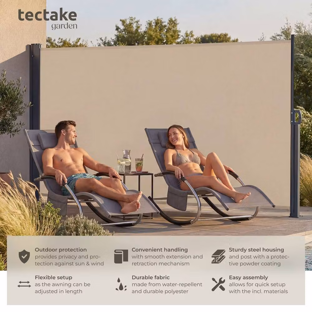 tectake Extendable Side Awning with Roll-up Mechanism in Beige, W/H: 160 x 180 cm – 2