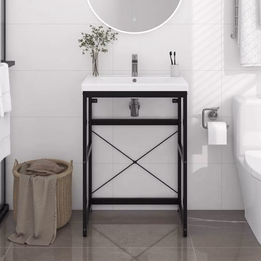 Berkfield Home Durable Metal Bathroom Washbasin Frame in Black, W/D/H: 59 x 38 x 83 cm – 2