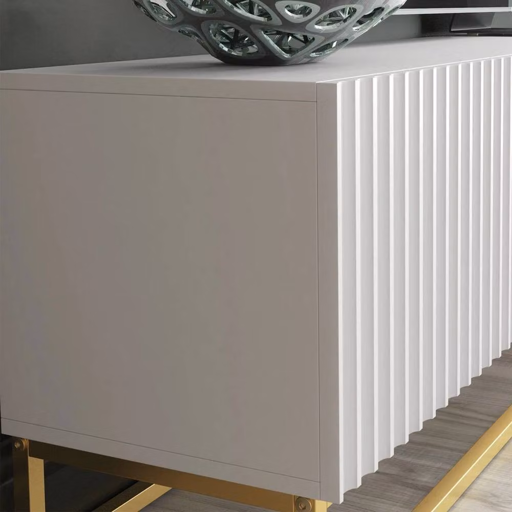 FORGEVIO Modern White Metal TV Unit and Media Sideboard Cabinet – 3