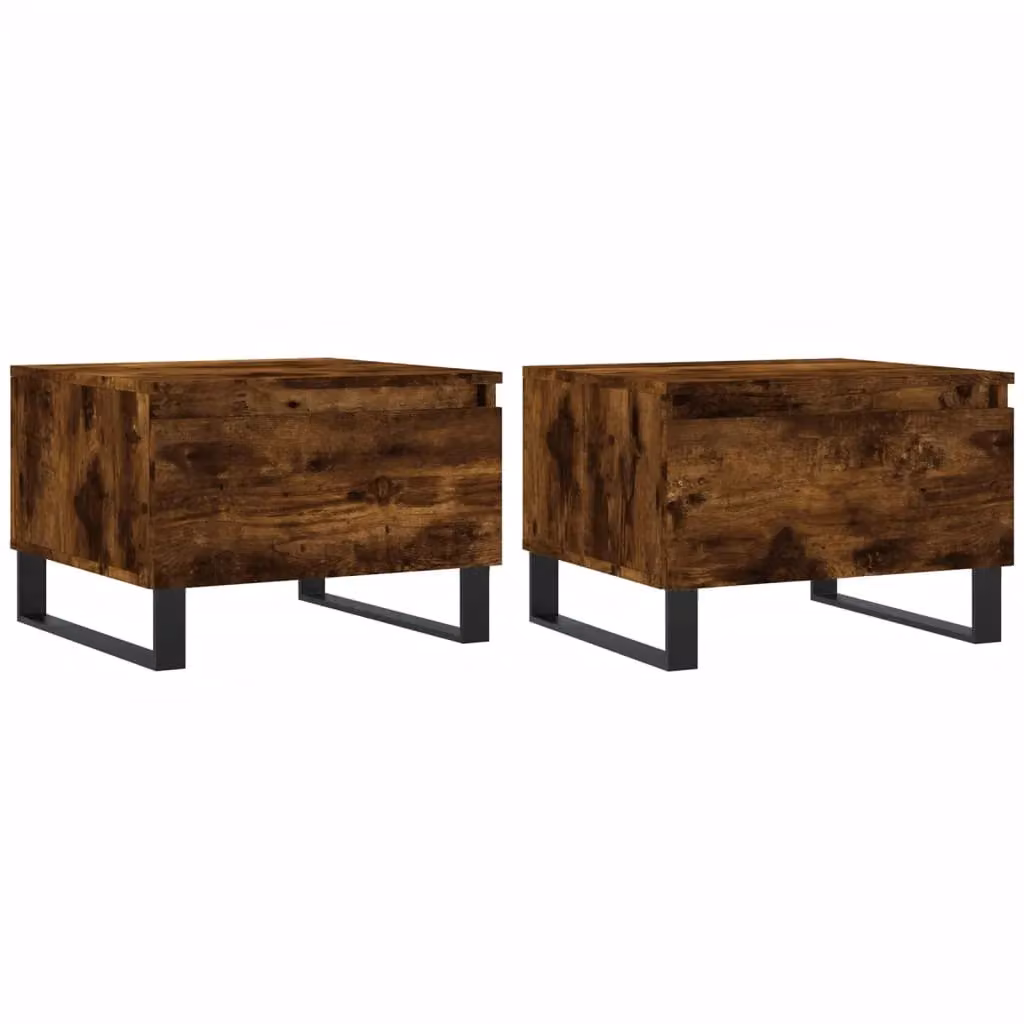 Berkfield Home Set of 2 Modern Nested Coffee Tables in Smoked Oak Brown, W/D/H: 50 x 46 x 35 cm – 2