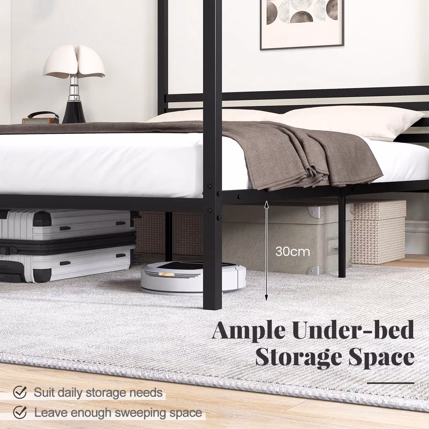 Gymax Double Size Metal 4-Poster Canopy Bed Frame, Black, 140 x 200 cm – 2