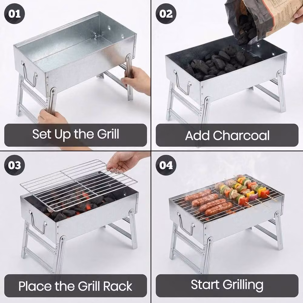 VOGREX Foldable Tabletop Charcoal BBQ Grill in Silver Steel, W/D/H: 39.0 x 24.0 x 22.0 cm – 3
