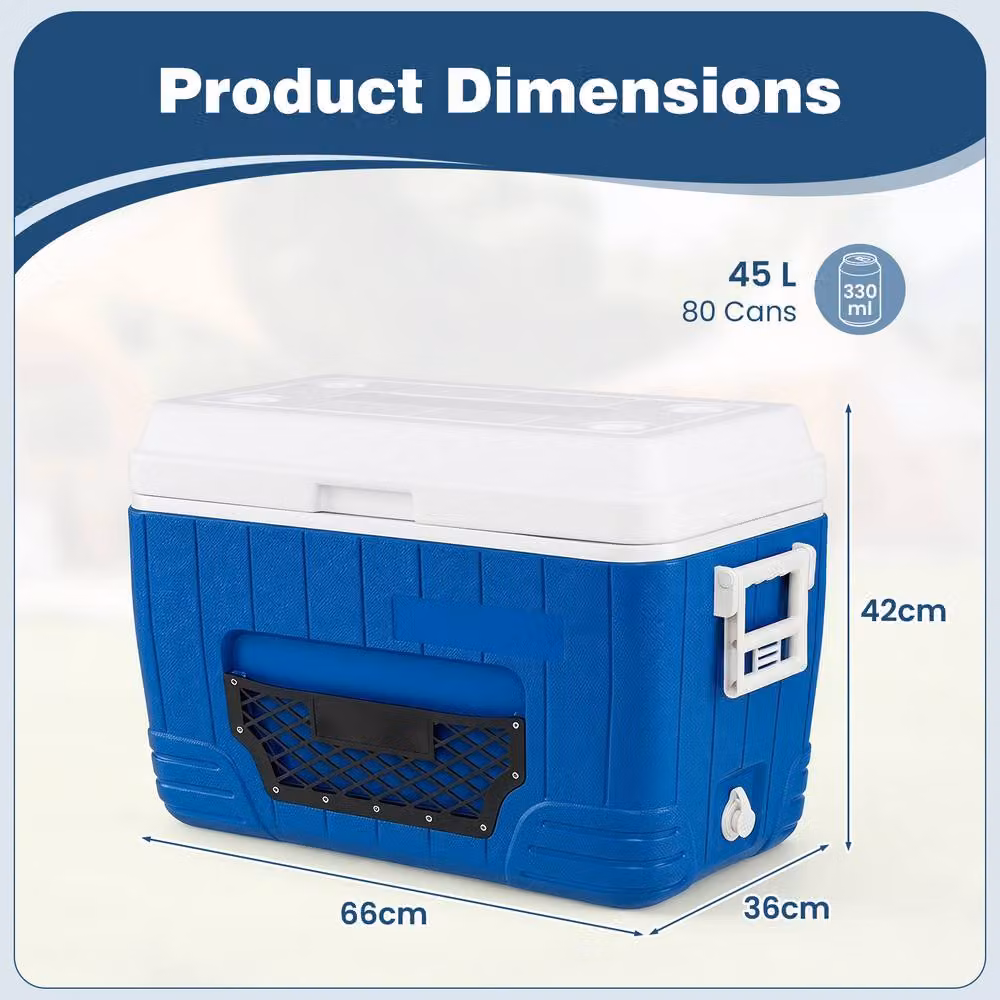 Costway 45L Insulated Portable Hard Shell Ice Chest with Mesh Pocket, Blue – 2