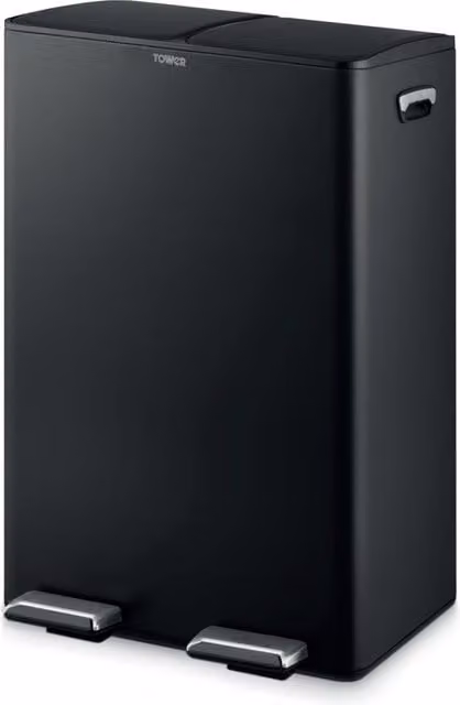Tower 60L Black Stainless Steel Pedal Recycling Bin with Removable Inner Buckets and Fingerprint Proof Coating – 1