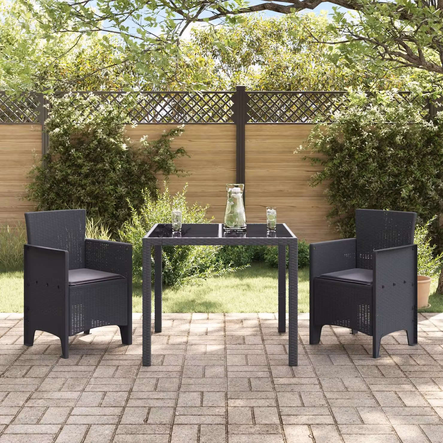 Berkfield Home Set of 2 Anthracite Modern Plastic Garden Chairs with Armrests – 3