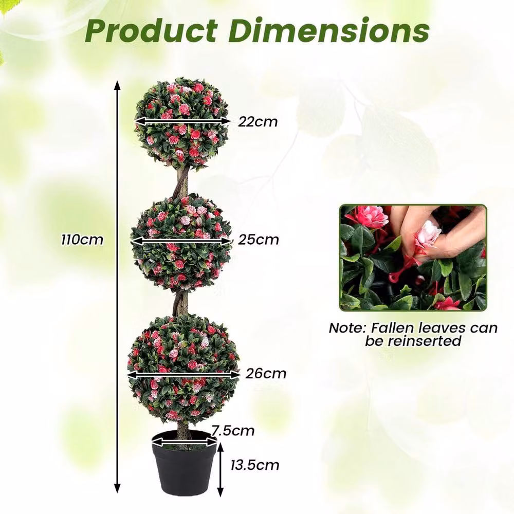 VOGREX Artificial Triple Ball Rose Topiary, Green, Height: 110 cm – 2