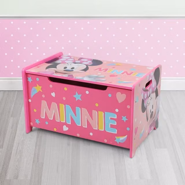 Nixy Children Minnie Mouse Deluxe Wooden Toy Box Bench in Pink