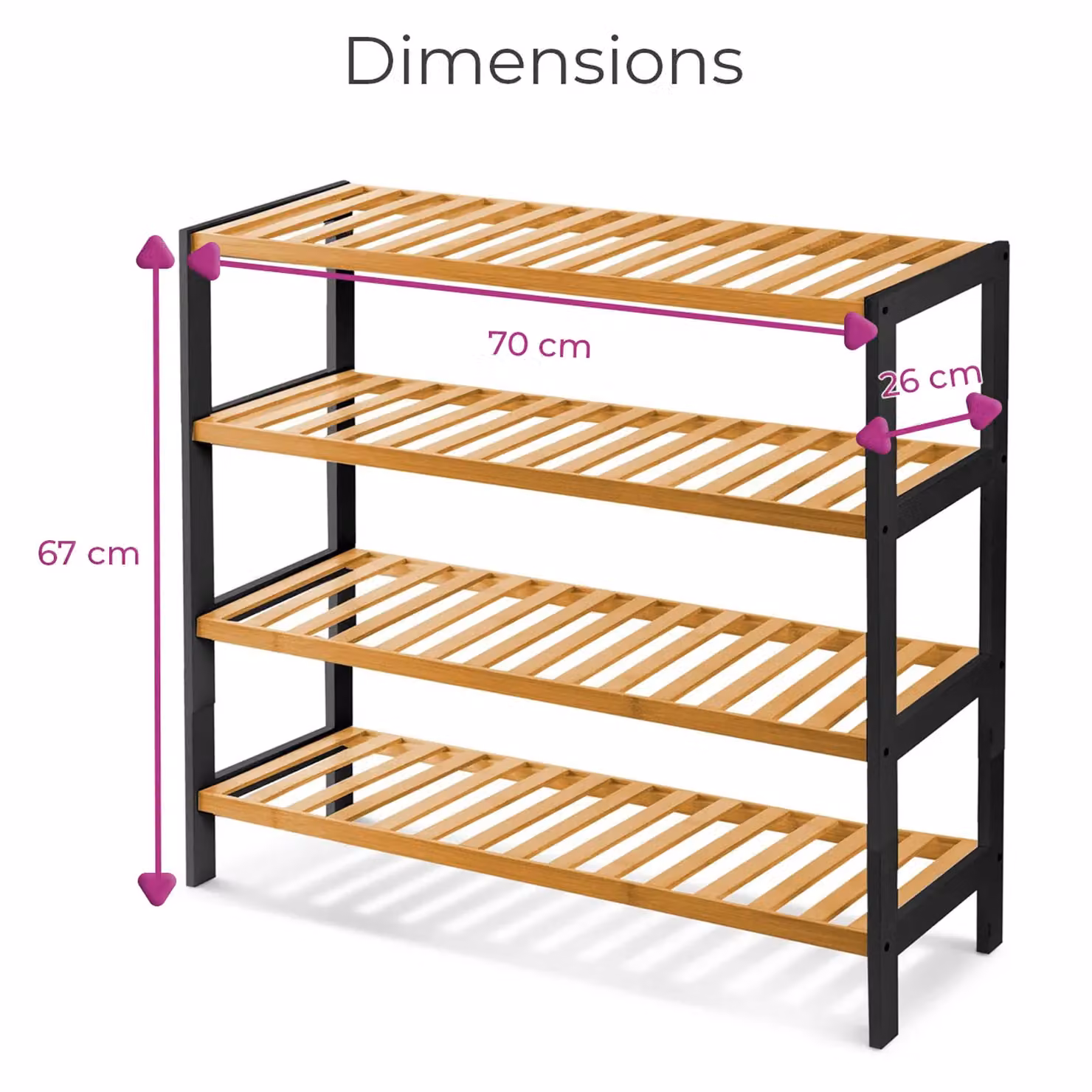 Neo 4 Tier Bamboo Wooden Shoe Storage Rack in Brown and Multicolour, W/D/H: 67 x 25 x 70 cm – 5