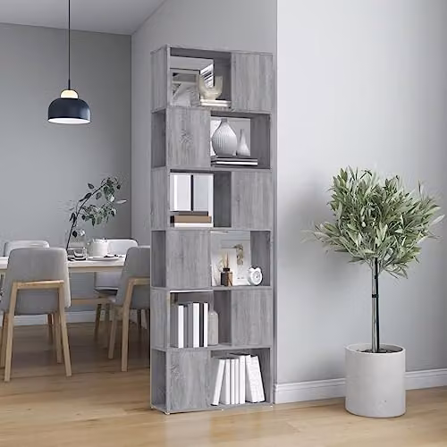 vidaXL Grey Sonoma Book Cabinet and Room Divider, W: 60 cm, D: 24 cm, H: 186 cm – 2