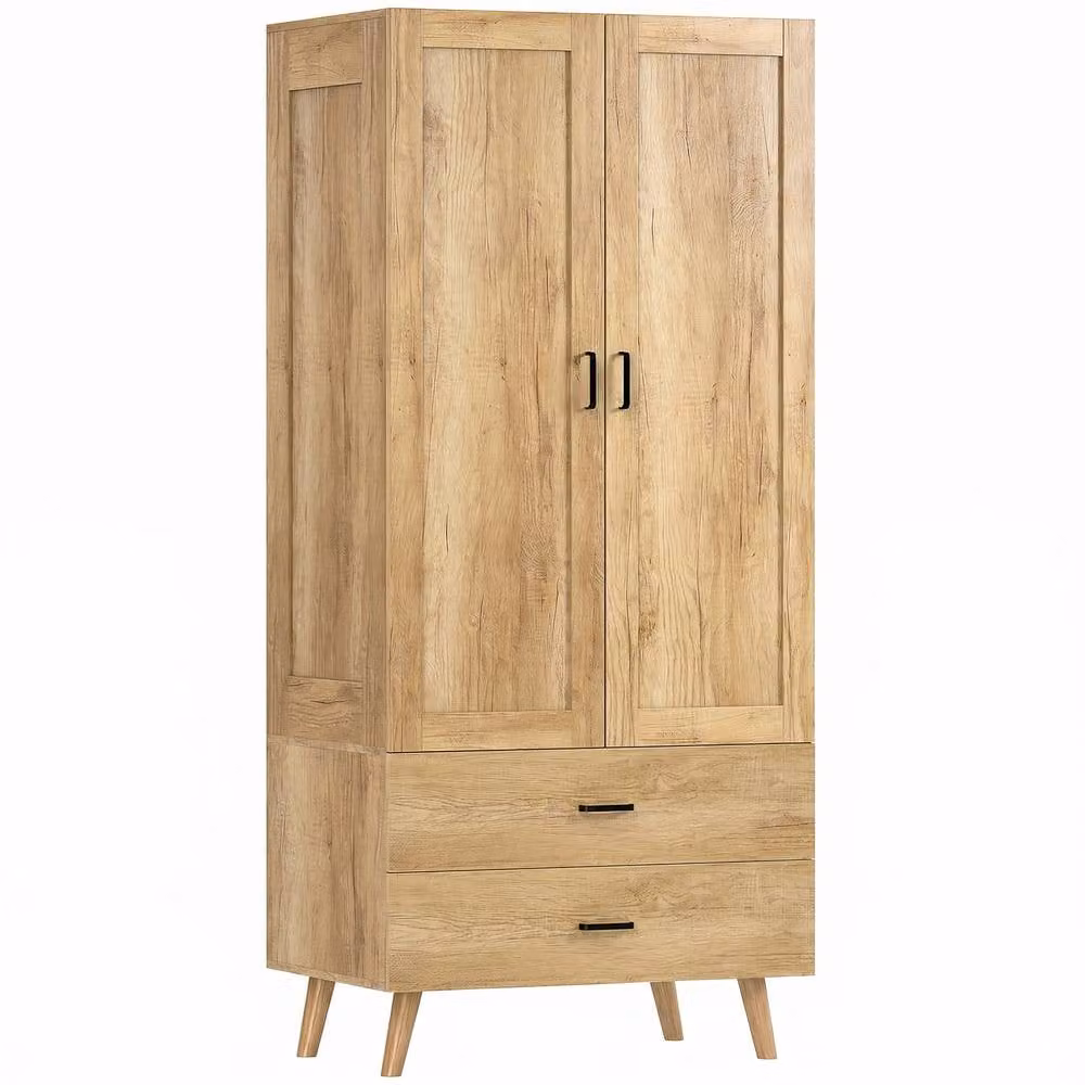 STILVORA Modern 2 Door Wardrobe with 2 Integrated Drawers and Soft Close Doors in Natural Brown and Beige – 3