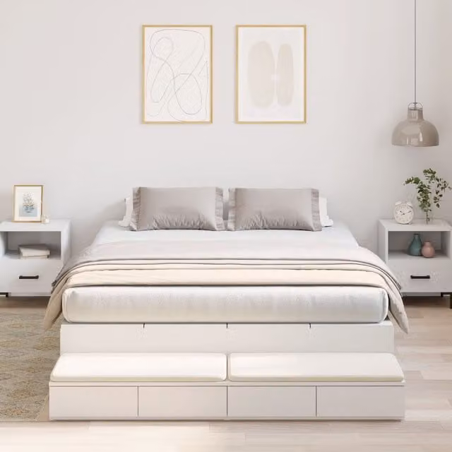 Berkfield Home White Engineered Wood Storage Bed Frame with Drawers W/D/H: 236.5 x 150 x 31.5 cm