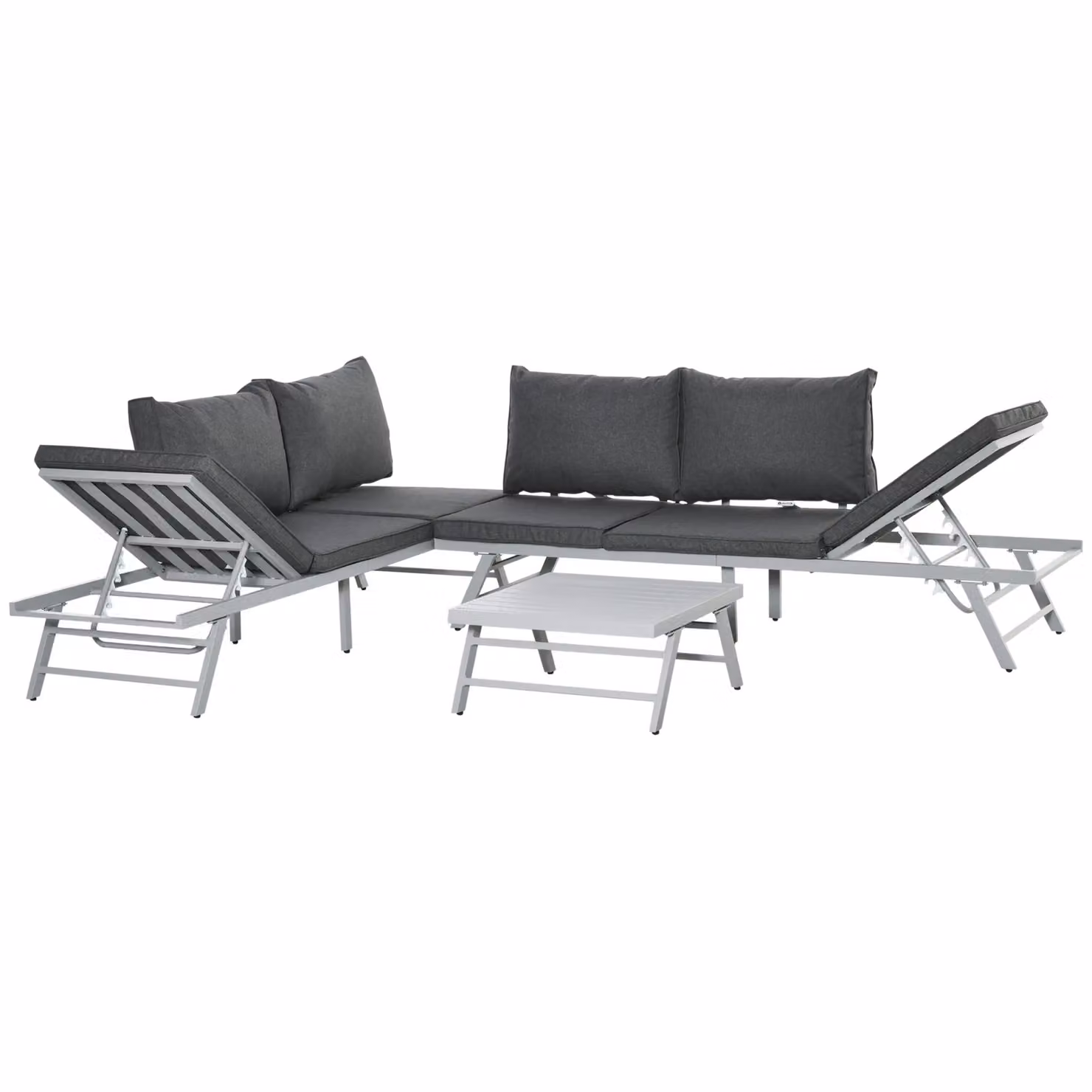 OUTSUNNY 3 Piece Grey Metal Garden Seating Set with Sofa and Lounge Table – 2