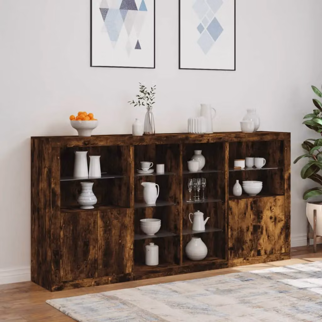 Berkfield Home Modern Sideboard with Integrated LED Lights in Smoked Oak Brown, W: 202 cm, D: 37 cm, H: 100 cm – 4