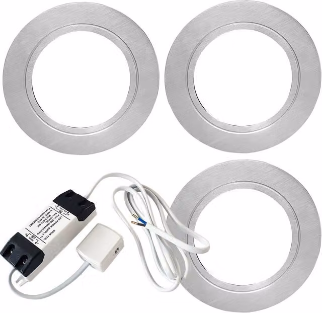 Loops 3 Pack Chrome Round Recessed LED Under Cabinet Kitchen Light and Driver Kit in Natural White