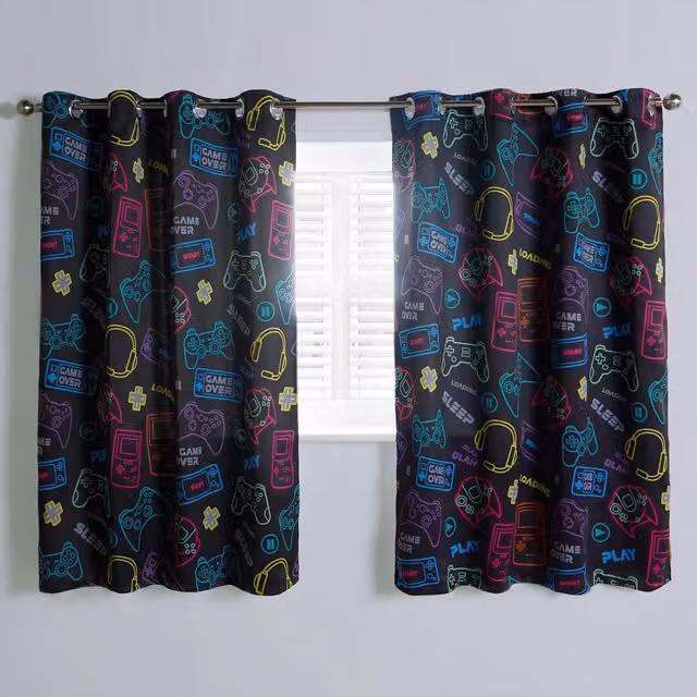 OHS Blackout Woven Eyelet Curtains for Kids, Black, Width: 168 cm, Drop: 137 cm