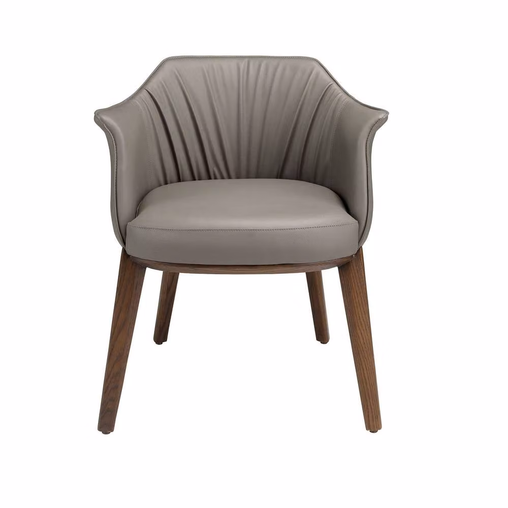 Angel Cerda Grey Leatherette Dining Chair with Armrests and Wood Legs – 2