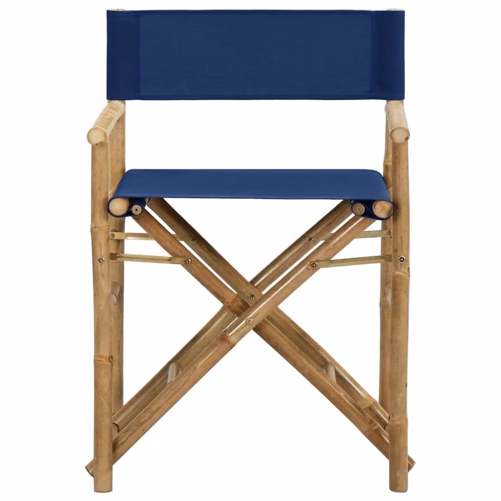 Berkfield Home Set of 2 Blue Bamboo and Fabric Folding Director's Chairs – 3