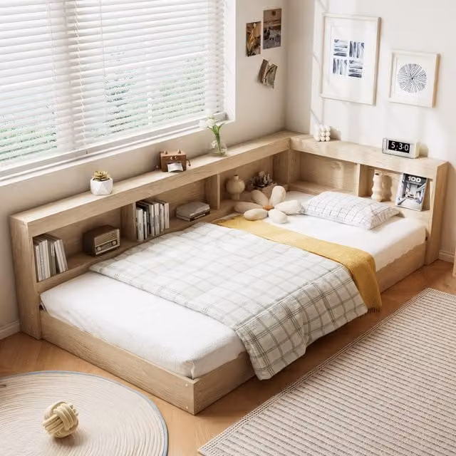 Aosom.UK 3FT Single Wooden Bed Frame with Storage Space in White Oak, W/D/H: 108 x 208 x 60 cm