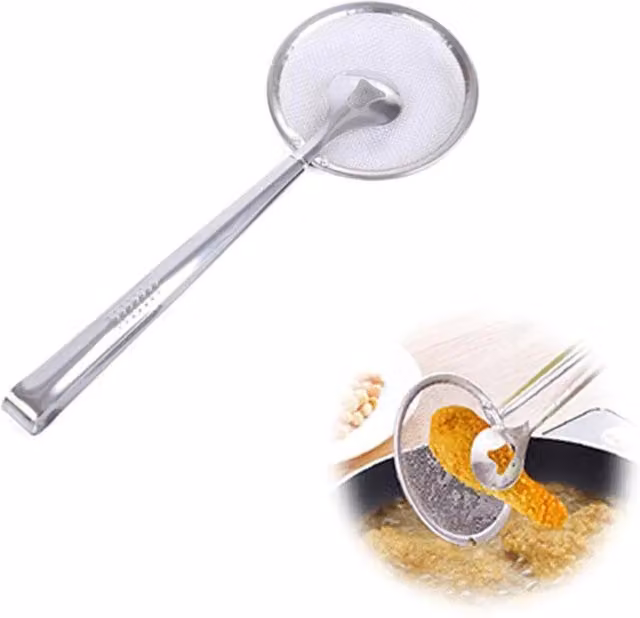 KDMK 2 in 1 Stainless Steel Oil Frying Filter Clip Sieve and Fine Mesh Colander, Silver