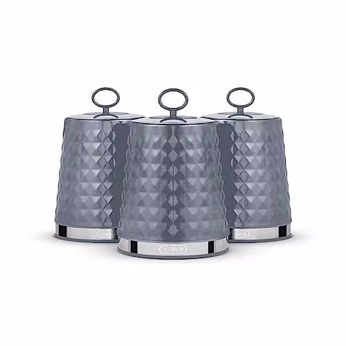 Tower Solitaire Set of 3 Airtight Grey Metal Storage Canisters